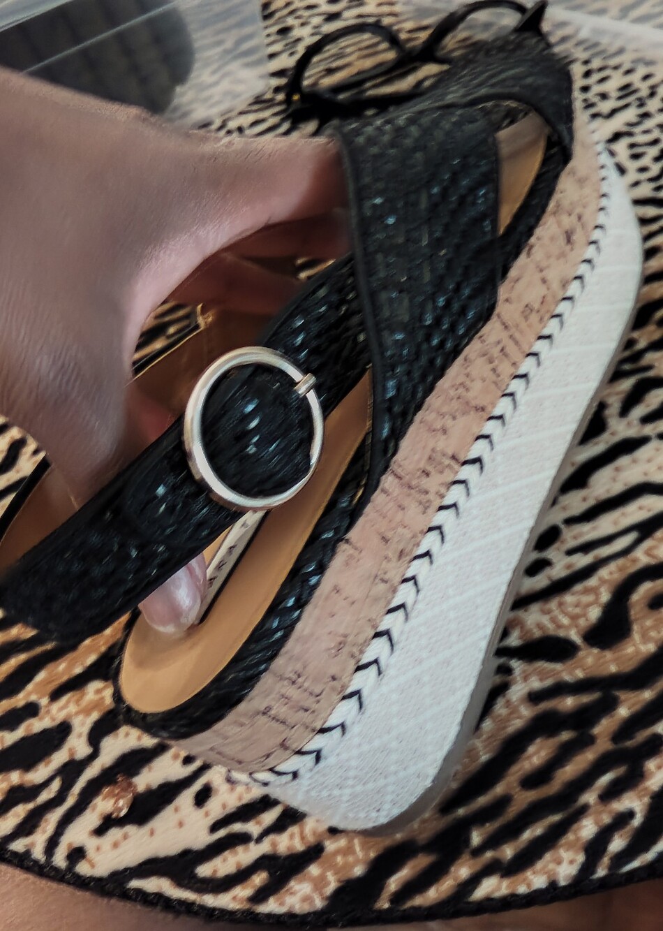 Zara Black Woven Platform Sandals with Cork-Style Midsole 9/Euro 40 - Picture 3 of 4